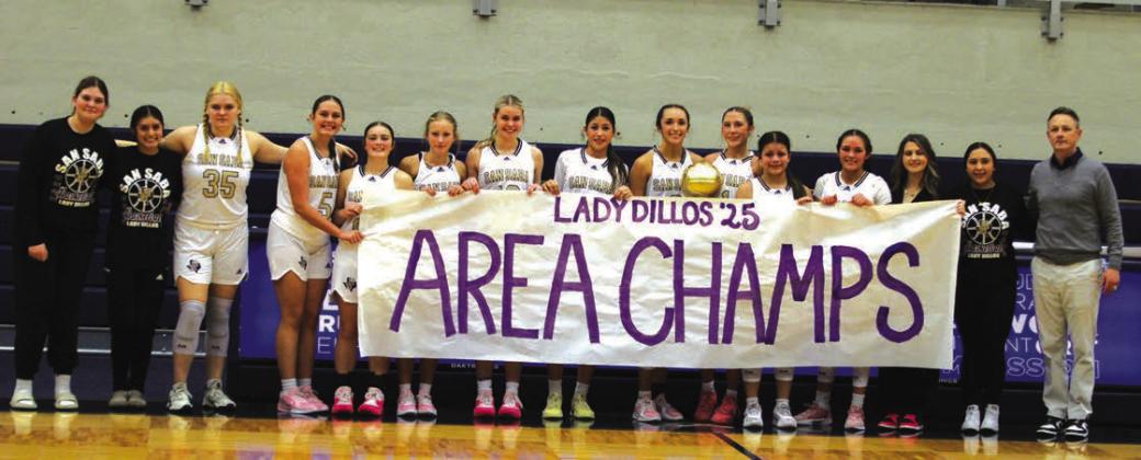 Lady Dillos- Area Champs (L-R) Jimma Fleming, Liliana Carbajal, Holly English, Addy Hay, Baya Baskin, Kloey Smith, Brooklyn Allison, Chassidy Gonzales, Cinzlea Stanton, Olivia Sebastain, Aaliyah Patino, Ema Argote, Coach asst. coach Marki Kinkade, Carolina Cervantes and Head Coach Robert Gray. Courtesy of Kayti Lackey -1916Athletics