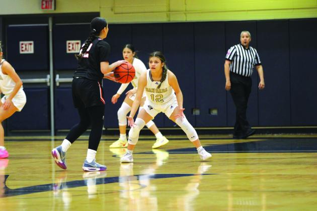 #12 Aaliyah Patino shows outstanding defensive play slowing down Refugio’s offense.