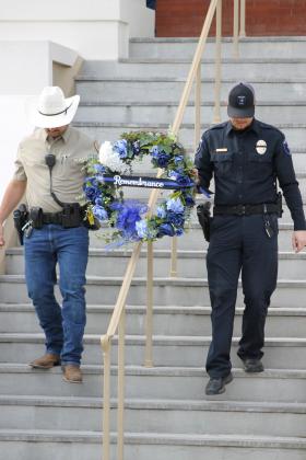 Dedication &amp; Placing of Memorial Wreath - Officer Dylan Boivin and Deputy Dustin Morgan Photo courtesy of San Saba Sheriff’s Office