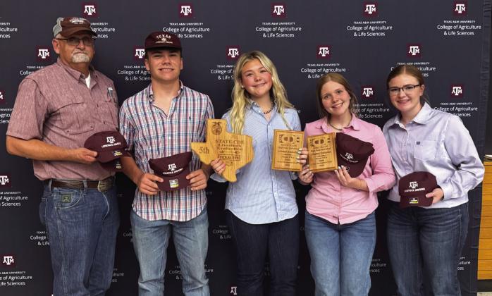 The 2026 San Saba FFA Livestock Judging Team (L-R): Advisor Wayne Cox, Jack Stewardson, Bryli Edmondson, Taylor Wise, and Lainey Gross Courtesy of Stephanie Falner