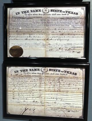 Two Texas State Land Grant Patents from Kay Clark’s family are now displayed at the museum.