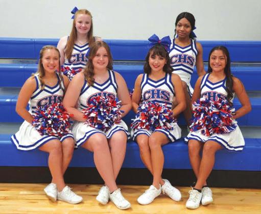 Cherokee High School 2021-2022 Varsity Cheerleaders Top row: Sophomore Chloe Berrio and Senior Raelyn West Bottom row: Sophomore Maycie Shanklin, Sophomore Hailey Penney, Senior Brissa Baugh, and Freshman Lauren Roberson