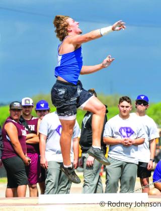 Joey Bond throwing shot at the Bluebonnet Relays Photo courtesy of Rodney Johnson