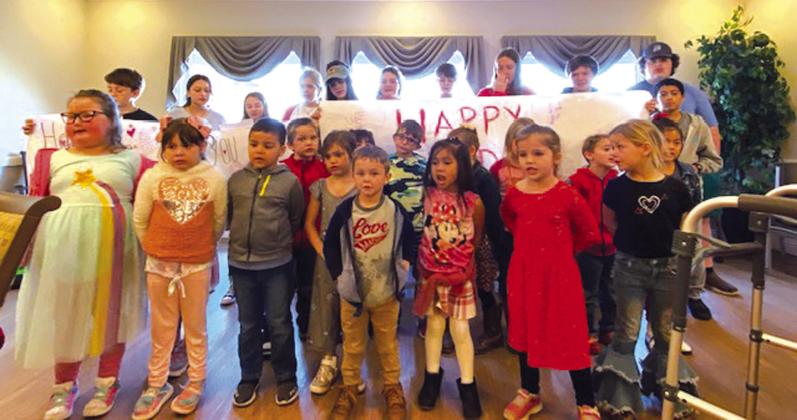 Valentine’s Day was made extra sweet for nursing home residents at San Saba Rehabilitation by getting a special visit from students of Cherokee ISD Pre-K, Kindergarden, and Middle School GT classes. Photo submitted by Kari Owen