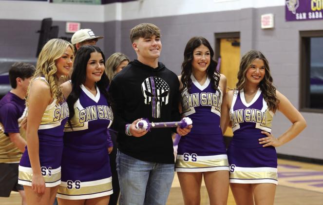 Senior Kolton Pierce (center) was voted Mr. Spirit at the homecoming pep rally. Standing with him (L-R) are: Ema Argote, Elvira Huizar, Chassidy Gonazles, and Alyssia Torres. Photo by Kayti Lackey
