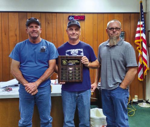 Supervisor of the Quarter for the Third Quarter Paul Stewart, General Maintenance Supervisor, was selected as the Supervisor of the Quarter for the Third Quarter. Public Works Supervisor Scott Glaze and Alderman Michael Nelson presented Paul with a plaque with his name on it and a gift certificate to a local restaurant during the September 10th City Council Meeting.