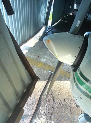 Storm damage to nose of a plane’s propeller. Photo submitted by Steve Dyer