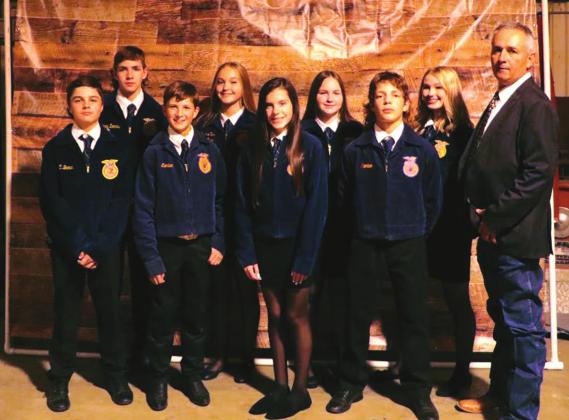 8th grade team: Back L to R: Troy Kubin, Naomi Ramsey, Calyn Kubin, and Maggie Bryant. Front: Rush Norris, Jaspur Farris, Landry Brown, Billy Perry, and Shawn Dennis.