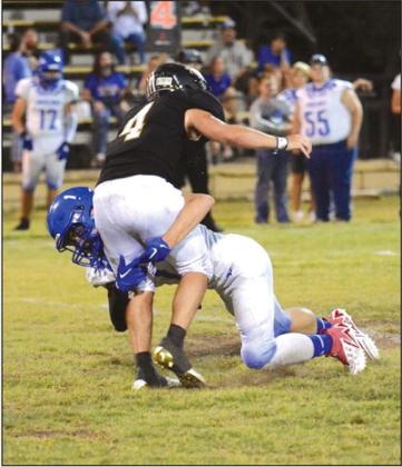 Max Williams making a tackle in the Cherokee HS win over Evant. Courtesy of Valerie Valdez