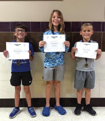 Students who reached TWO marathons...From L-R, we have Mateo Martinez, Carson Sloan, and Tommy Gilliam
