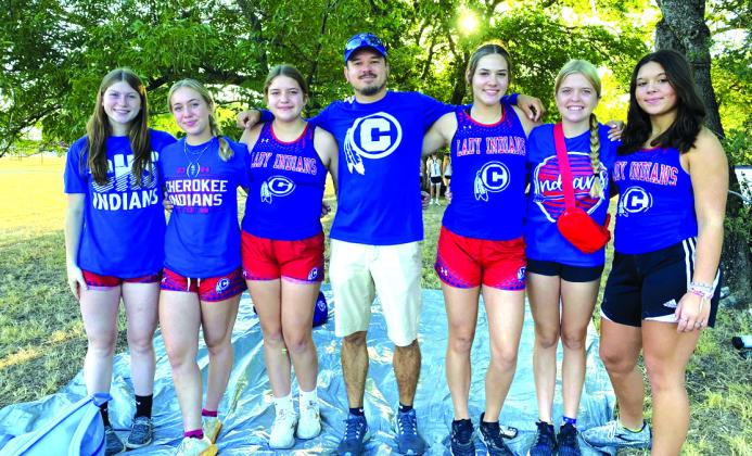 Cross country competitors Tilar Turman, Maycie Shanklin, Lily Graves, Coach Langston, Payton Hanley, Taylor Randolph (manager), and Ariah Ruiz (alternate) Courtesy of Chris Langston