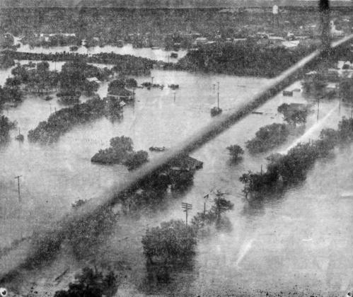 This picture depicts flooded San Saba's Lower Residential Sections as seen from the clouds and was published in the San Antonio Light in July of 1938. Photo courtesy of Eleanor Johnson
