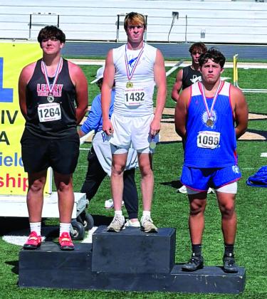 Uriah Valdez on the 3rd place podium in the shot put at the regional meet Courtesy Regina Randolph