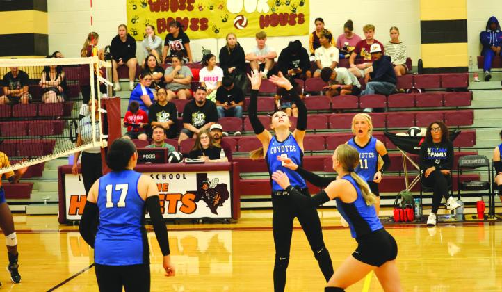 #2 Emma Bryant (setting); #17- Fallon Burns Soto; #12 Brinlynn Mann and #11 Braylee Scaborough Photo by Pam Starr