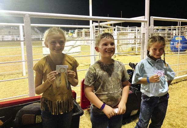 Friday night Mutton Buster winners - 1st - Georgia Broyles, 2nd - Michael Vallenado, 3rd Adelynn Merriman Courtesy of Cindy Stewardson