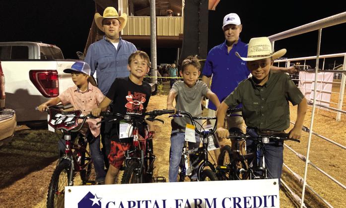 Saturday night winners—Brian Rocha, Levit Jolly, Rexton Hunt, Gabriel Moore Representing Capital Farm Credit – Vance Bauer and Marcus Amthors Courtesy of Cindy Stewardson