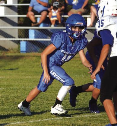Cherokee Junior High football player Asher Williams shows his determined focus during win against Sidney last week. Courtesy Valerie Valdez