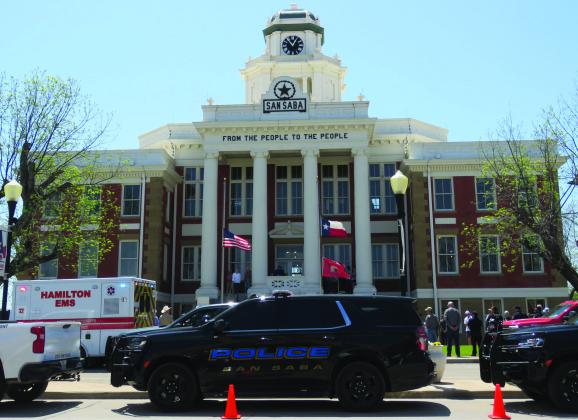 The flags were lowered to half staff for the End of Watch ceremony for San Saba Police Chief Steven Newkirk last Friday. Photo by Chino Z.