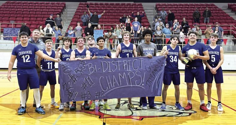 Bi-District Champs: Robert Bench, Coach White, Weston Woolsey, Robert Sawyer, Tatum Shanklin, Kolton Bench, Chris Oakman, Cayden Houston, John Irvin, Preston Hanley, Uriah Valdez, and Jaxon White Courtesy Valerie Valdez