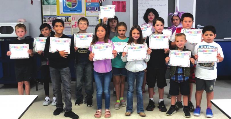 A-B honor roll students: (back row) Mason Palermo, Isabella Rocha, Rein Hooten, Wayden Stiefel, Mandi Fry, Emily Penney, Kyson Shanklin, Ella Owen, Bentley Watson, (front row) Briley Watson, Adaline Latta, Jaxon Owen, and Kaden Morrison