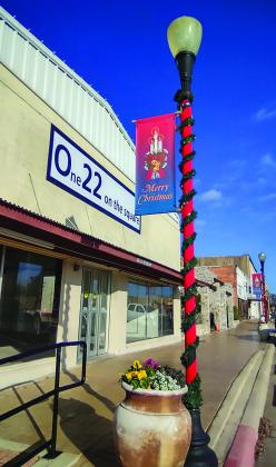 Lightpoles downtown beautifully decorated by Denver Daniel and the Electric Department together with the beautiful newly planted flowers courtesy of Keep San Saba Beautiful are bringing in the Christmas season.