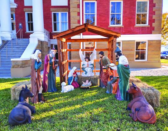 Nativity Scene donated by Tex-Air is displayed in front of the Courthouse.
