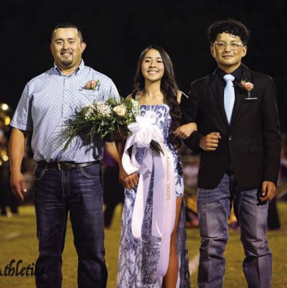 Freshman Class Duchess Kaylee Aguirre, daughter of Jose and Guille Aguirre. Flower presenter is Israel Sanchez, son of Ezperanza Hernandez.