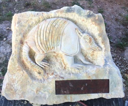 Pictured is one of the live auction items, a limestone hand-carved rock that stands 3’ x 3 1/2’ created by Michael Allison.