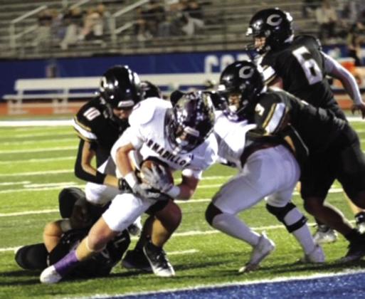 Everett dives into the end zone for a score against the Pirates. Courtesy of Kayti Lackey 1916 athletics