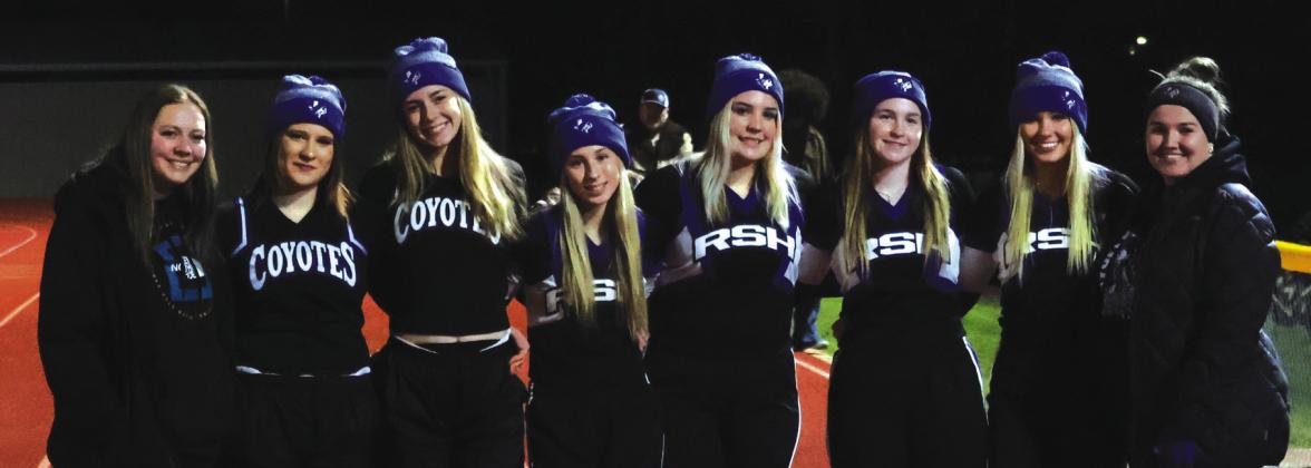 Cheerleaders (L to R); Jacey James, sponsor, Bear Rigdon, Mallory Okerson, Rylie Eckert, Jadyn Fleming, Caryn Kubin, Maggie Bryant, and Kira Gossett, Sponsor.