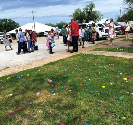 The First Baptist Church had a grand turnout for the Easter egg hunt on Sunday. The park was wet so the eggs were put around the church. It was like a colorful wonderland of eggs when the kids walked out of church. Everyone went home with baskets full of eggs.