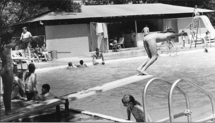 From a June 1991 issue - IN THE SWIM - One of the most popular places in San Saba is Pecan Pool for an afternoon and evening swim. Popular attractions are the two diving boards and water slide. The pool can be rented for swim parties. Swimming and life guard classes are also available. Pecan Pool is located in Mill Pond Park.