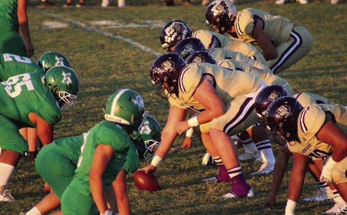 Center Daylon Smith anchors the line in the Armadillo victory over the Eldorado Eagles. Courtesy of San Saba Yearbook Staff