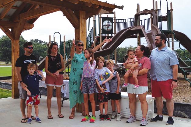 Joanne Weik and family are seen here thanking everyone present at Tuesday’s  Ribbon Cutting for all they have done to make Stan’s dream of a Splash Pad in San Saba a reality!