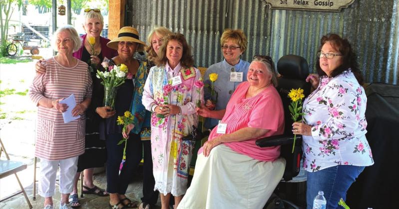 Gail Bruner installed the following new officers: (L-R) Anne Vincent, Reporter; Dianna Furlan, Historian and Parliamentarian; Marjean Alexander, Treasurer; Sherie Clarkson, Corresponding Secretary; Debbie Shahan, President; Trish Fullerton, Vice President and Janice Bates, Recording Secretary.