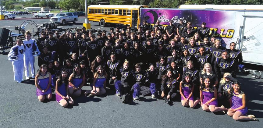 Pictured above, the San Saba High School Golden Armadillo Band poses for their group photo; they are all smiles as they advance to Area.