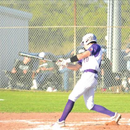 San Saba High School varsity baseball senior Wesley Lackey swings at a pitch on Tuesday, April 26th, during the Dillos’ 7-4 victory at home vs. Harper High School. (Photo by Rita Boultinghouse)