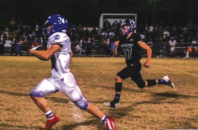 Cherokee’s Gunner Baugh takes the ball down the sideline for a touchdown Courtesy of Sixmania football