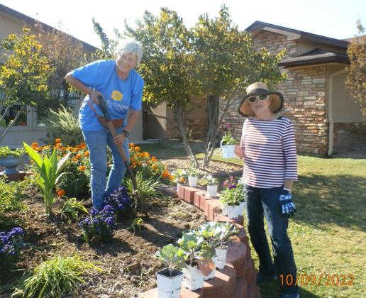 Pictured at right are SSGC members cleaning up the Garden Club Building in Mill Pond Park and at the San Saba Nursing and Rehab facility.