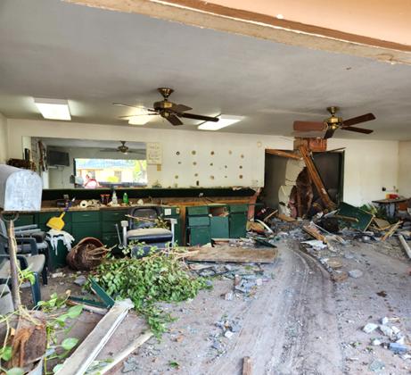 A look inside at the damage at Randy’s Barber Shop after the Saturday morning crash. Photo courtesy of Dianna Furlan