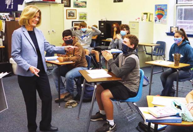 OTA winner Patsy Hall with students in her Richland Springs High School classroom.