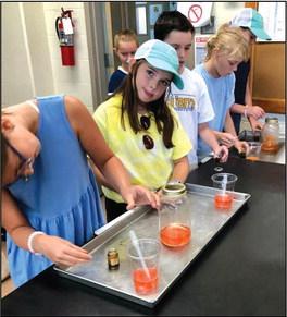 In HPU’s Young Scholars program last summer, students measure water volume using the metric system and record changes when introducing different objects into the water.