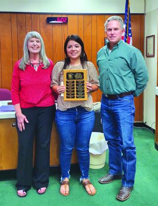 Pictured left to right are City Treasurer Charlene Lindsay, Utility Billing Coordinator Bridgett Macedo (Employee of the month for October), and Alderman Marcus Amthor.