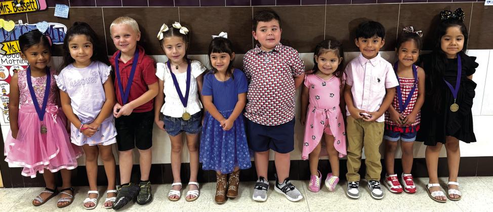 SSES PK Students with perfect attendance for the 4th 9-Weeks (L-R) *Analisa Aragon, Sofia Argote, *Casin Coleman, *Jacky Estrada, Chloie Franklin, Wyatt Franklin, Hera Lara Baez, Anderson Osorio Castaneda, *Kairi Pryor, *Zoe Valdez