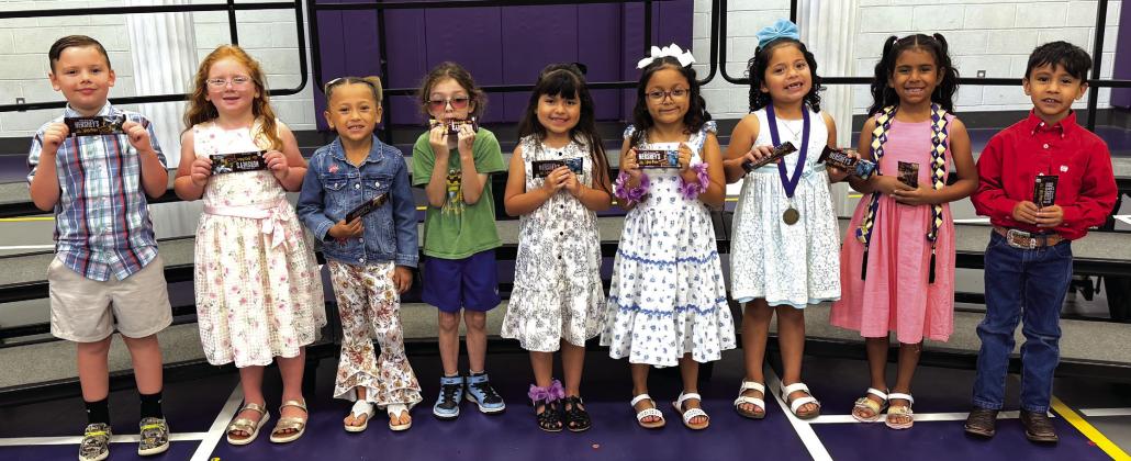 SSES Kindergarten Students with perfect attendance for the 4th 9-Weeks (L-R) Asher Carrington , Ellie Cooley, Sofia Espinosa Palacios, Elliot Green, Juliana Guerrero, Layla Landeros, *Angela Mendoza, Yaretzi Rocha, Grayson Velez
