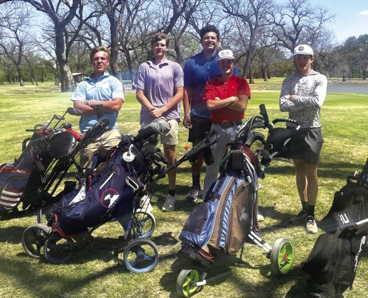 District champion golf team Tatum Shanklin, Jaxon White, Uriah Valdez, Weston Woolsey, and Robert Sawyer Courtesy of Coach Zack White
