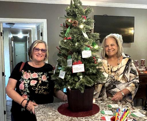 Members - Janice Murray and Sandy Smith selecting 'angels' from the trees.