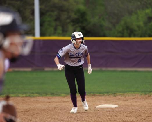 #55 Macy Mask takes a lead off second base in last week’s win over Mason.