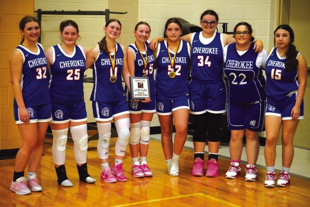 Lometa tournament champs Hannah Sims, Ella Graves, Tilar Turman, Preslee Duggan, Lily Graves, Samantha Oestreich, Susan Lane, and Flora Esquivel