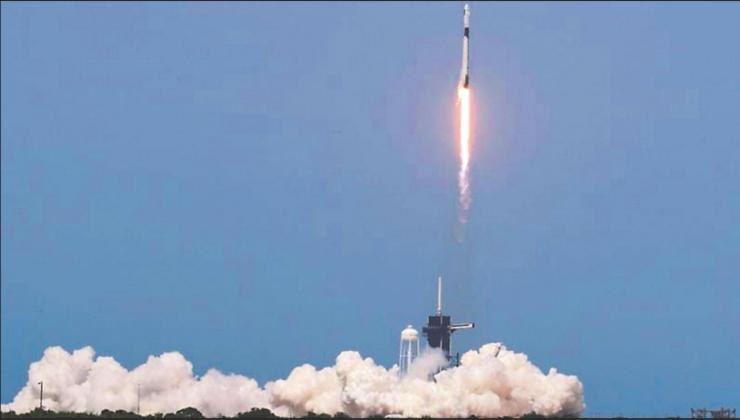Shown is the smooth, uninhibited lift-off on Saturday, May 30th, for SpaceX’s Falcon 9 rocket. The rocket took off from Kennedy Space Center at 3:22 p.m. with two astronauts onboard heading to the International Space Station. Photo Source: NASA